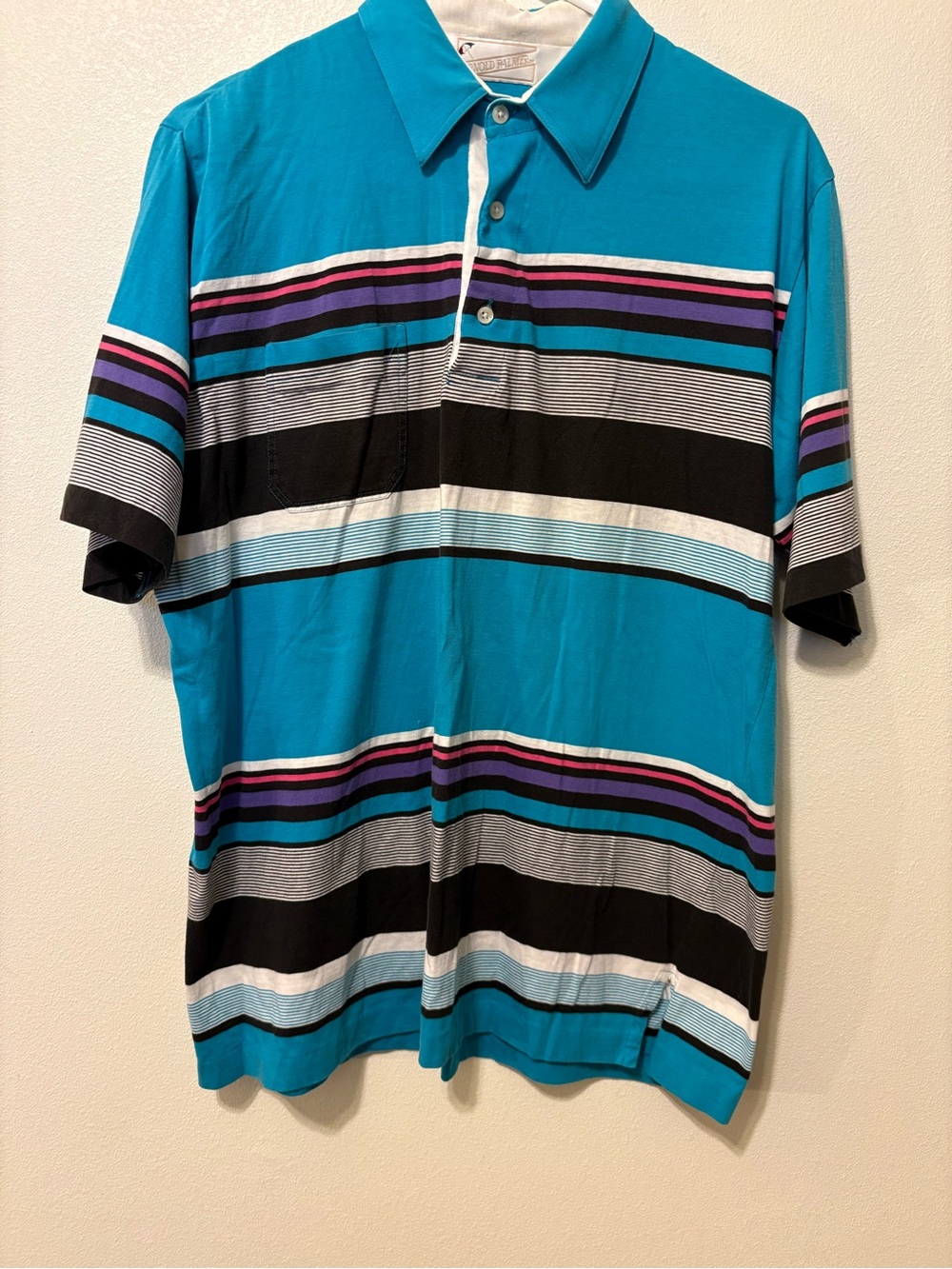 Vintage Arnold Palmer Men's Teal Striped Golf Shirt - Short Sleeve